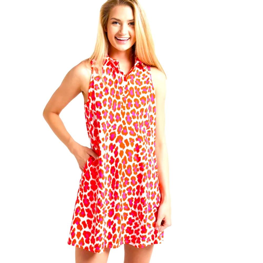 Jude Connally Red /Pink White Sleeveless Harlee Dress